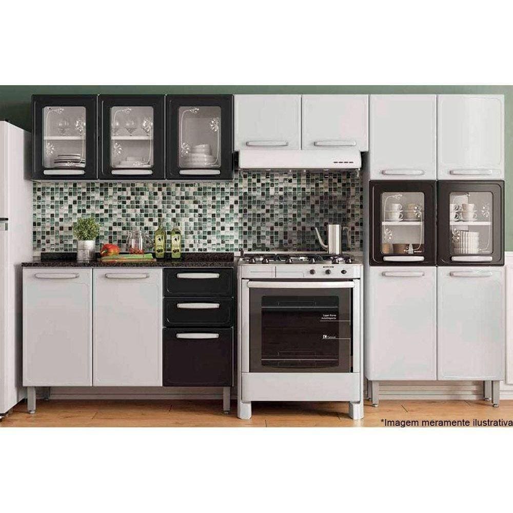 Cozinha Completa Evidence 4pçs (2 Armários + 1 Balcão + 1 Paneleiro) C4P56 Branco/Preto - Bertolini