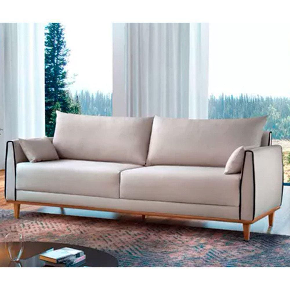 Sofá Living Luxo Fênix Fixo Com Almofadas 2,00m Zara Bege
