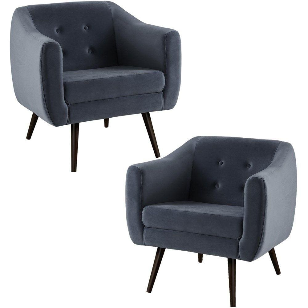 Kit 2 Poltronas Decorativas Base Tabaco 7015 Veludo Azul Marinho Dmobiliario