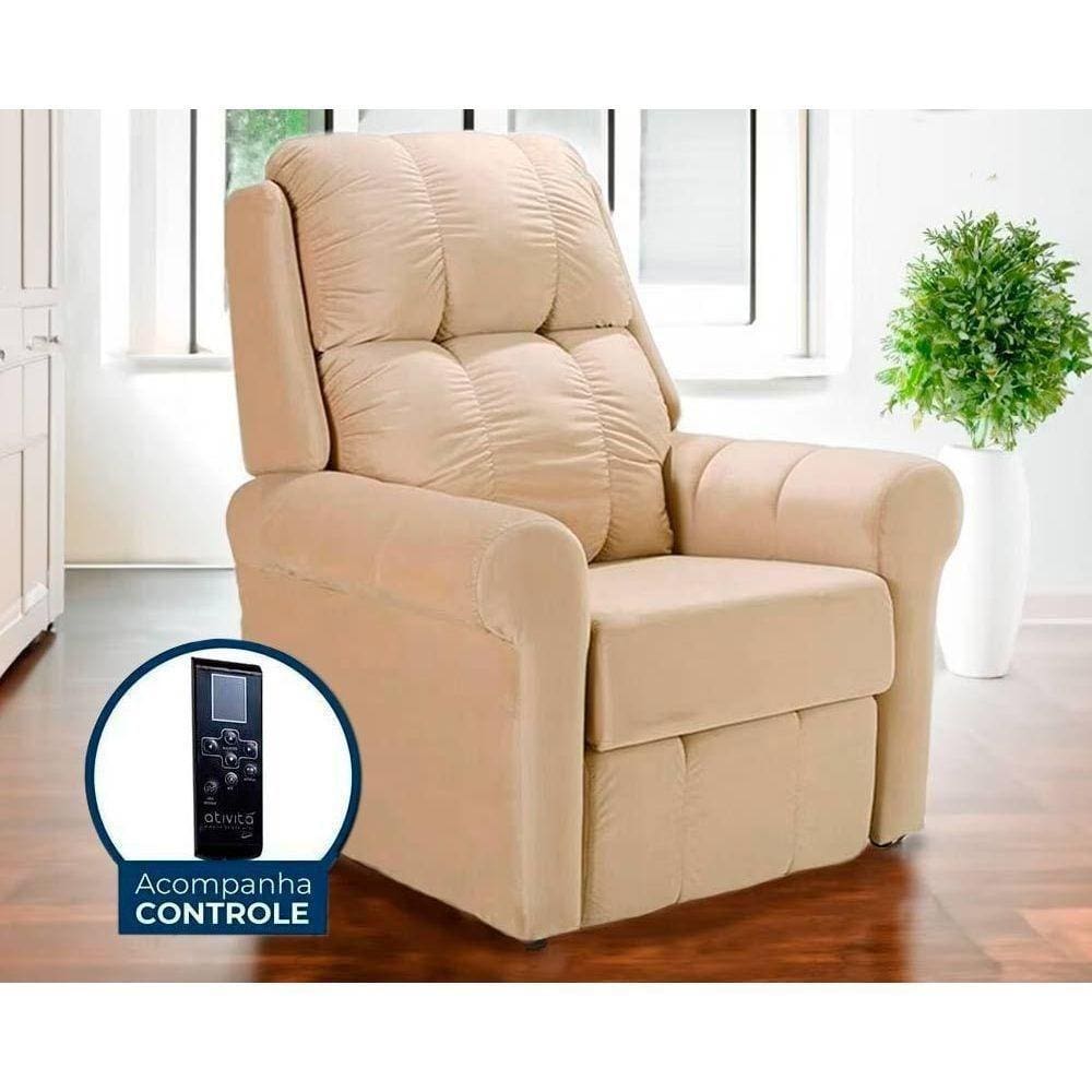 Poltrona Reclinável P/ Sala Mh 1216 Two Way C/ Massagem Suede Bege - Herval