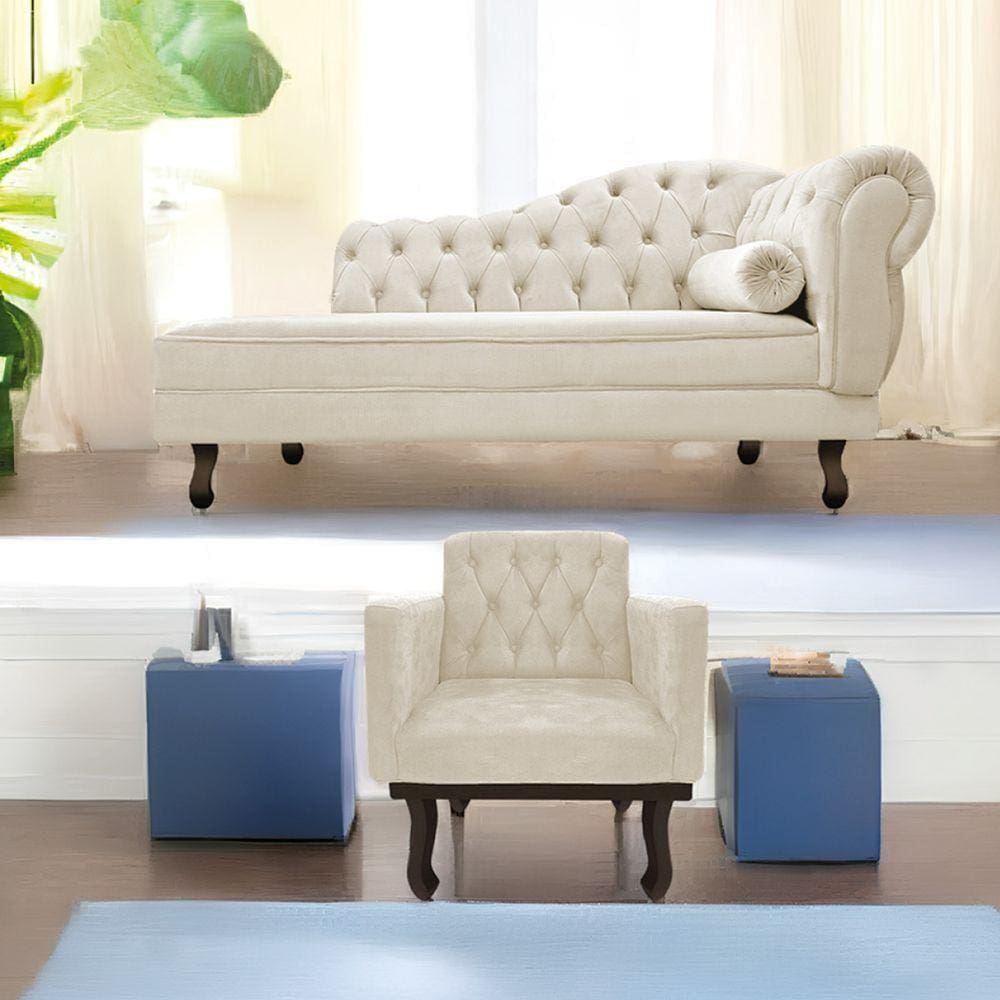Kit Diva Recamier Diana 130cm Lado Esquerdo e 01 Poltrona Classic Suede Bege