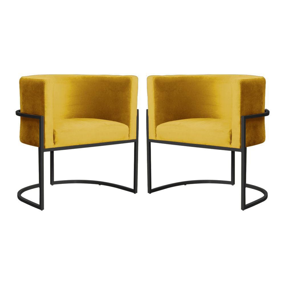 Kit 2 Poltronas Decorativa Luana Veludo Amarelo Base Preta Mz Decor
