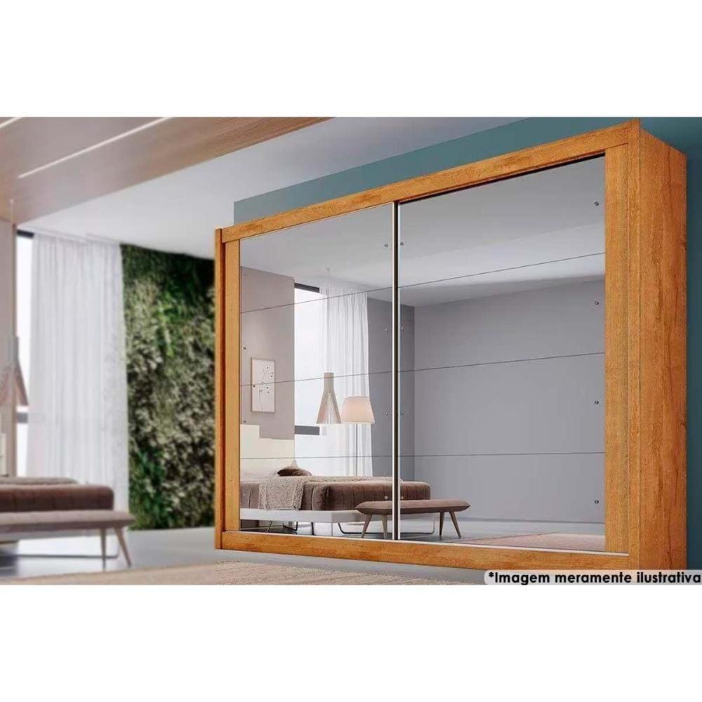 Guarda Roupa 2 Portas De Correr E 4 Gavetas C- Espelho Creta Peroba-off White - Europa