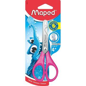Tesoura Escolar Canhoto 13cm Pulse Jacaré Ergônomica Cabo Emborrachado Sem Ponta Blister Maped