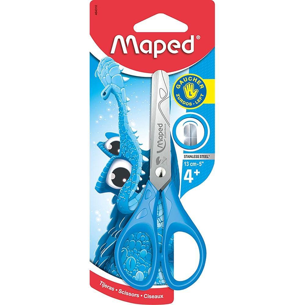 Tesoura Escolar Canhoto 13cm Pulse Jacaré Ergônomica Cabo Emborrachado Sem Ponta Blister Maped