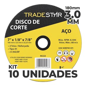 Kit c/ 10 Disco de Corte Metal 7" 180x3,0 mm Furo 22/23 mm
