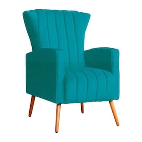 Poltrona Decorativa Melinda Suede Azul Tiffany Pés Madeira Mz Decor