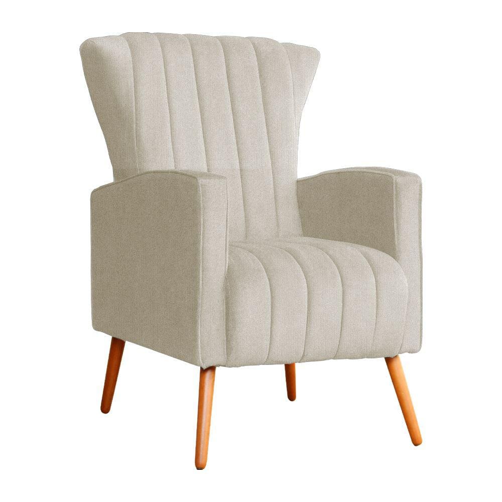 Poltrona Decorativa Melinda Suede Bege Pés Madeira Mz Decor