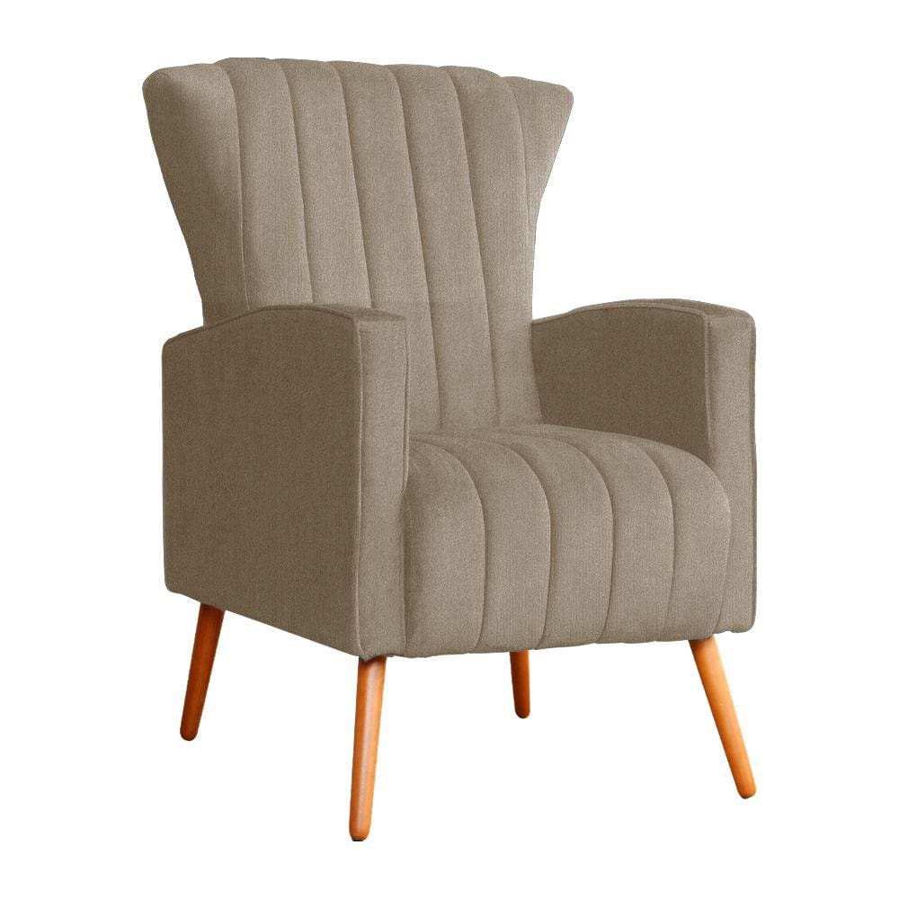 Poltrona Decorativa Melinda Suede Capuccino Pés Madeira Mz Decor