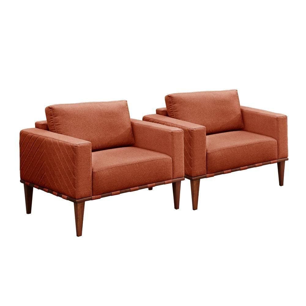 Conjunto - 2 Poltronas Bella Luxo Madeira Maciça Castellar Linho Terracota