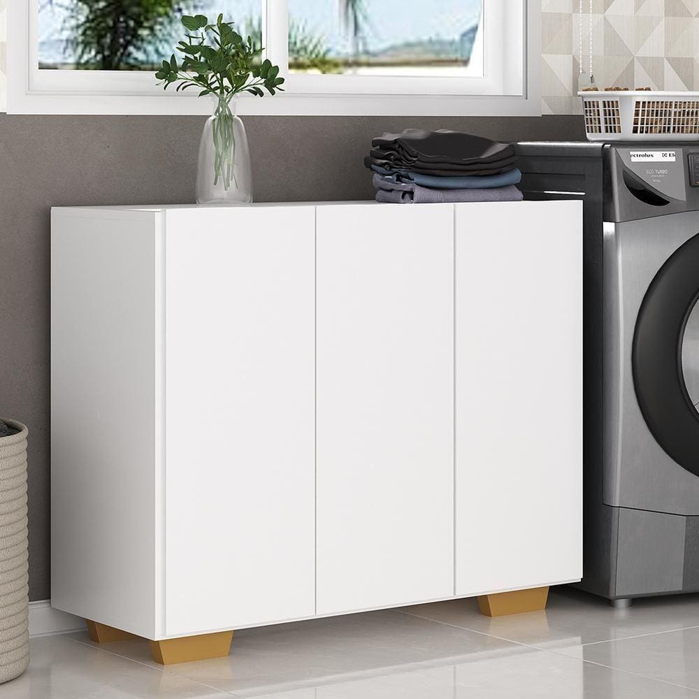 Armário Lavanderia Com 3 Portas 90 Cm Mp5034 Branco/Natural