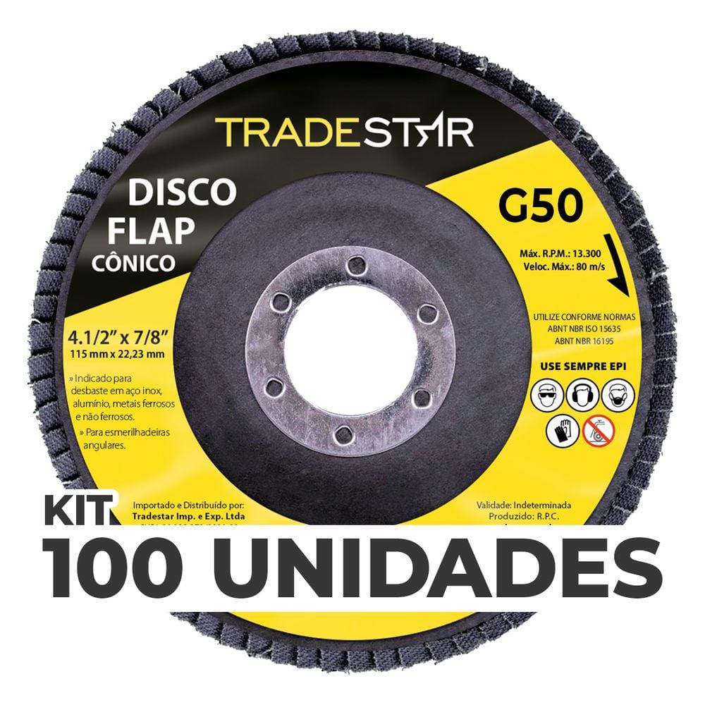 Kit C/ 100 Disco Flap Conico 4.1/2 X 7/8 Fds115-50fc Z50