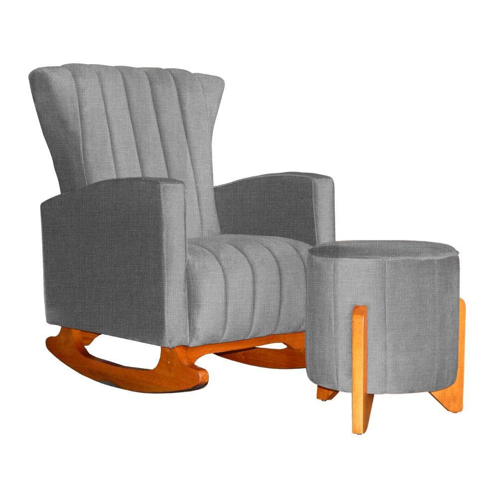 Poltrona Com Balanço E Puff Melinda Linho Cinza Mz Decor