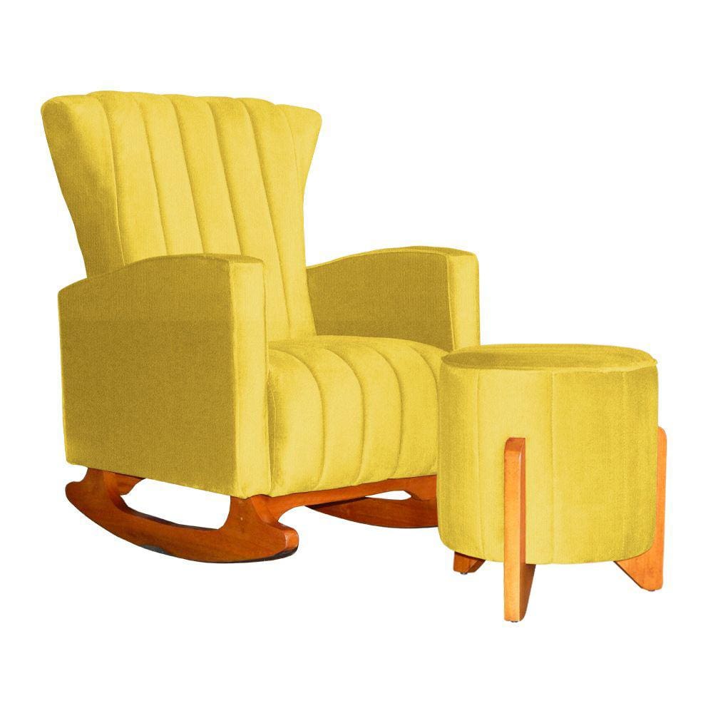 Poltrona Com Balanço E Puff Melinda Suede Amarelo Mz Decor