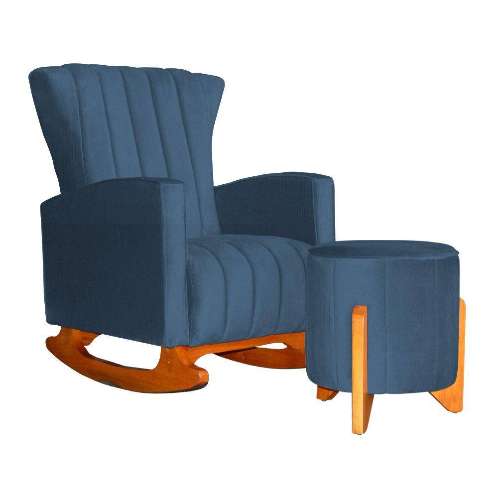 Poltrona Com Balanço E Puff Melinda Suede Azul Royal Mz Decor