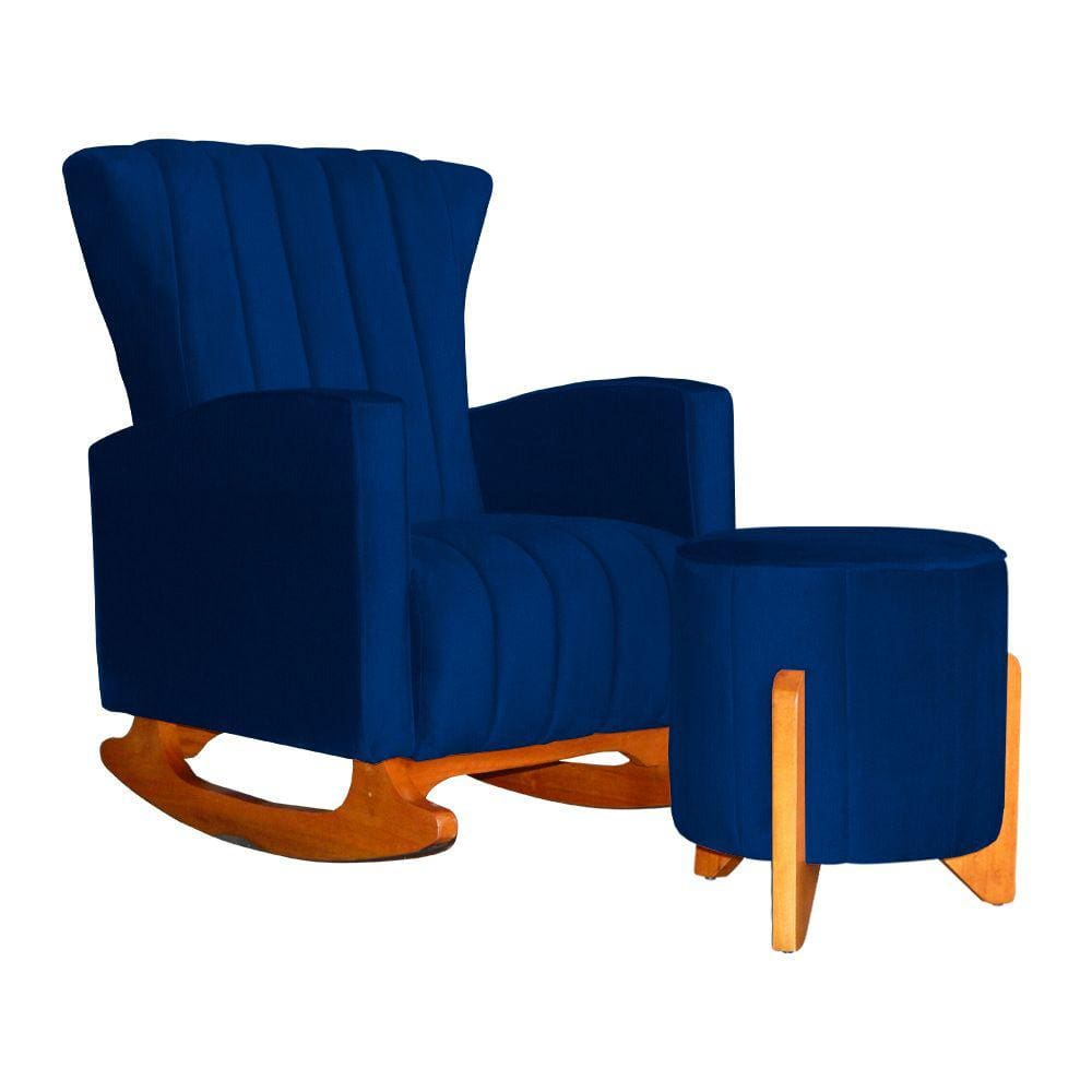 Poltrona Com Balanço E Puff Melinda Suede Azul Marinho Mz Decor