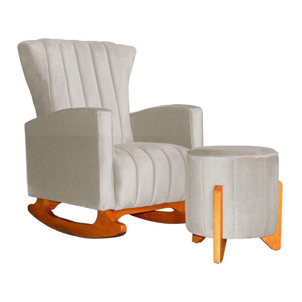 Poltrona Com Balanço E Puff Melinda Suede Bege Mz Decor