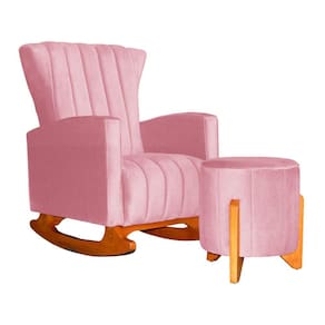Poltrona Com Balanço E Puff Melinda Suede Rosa Mz Decor