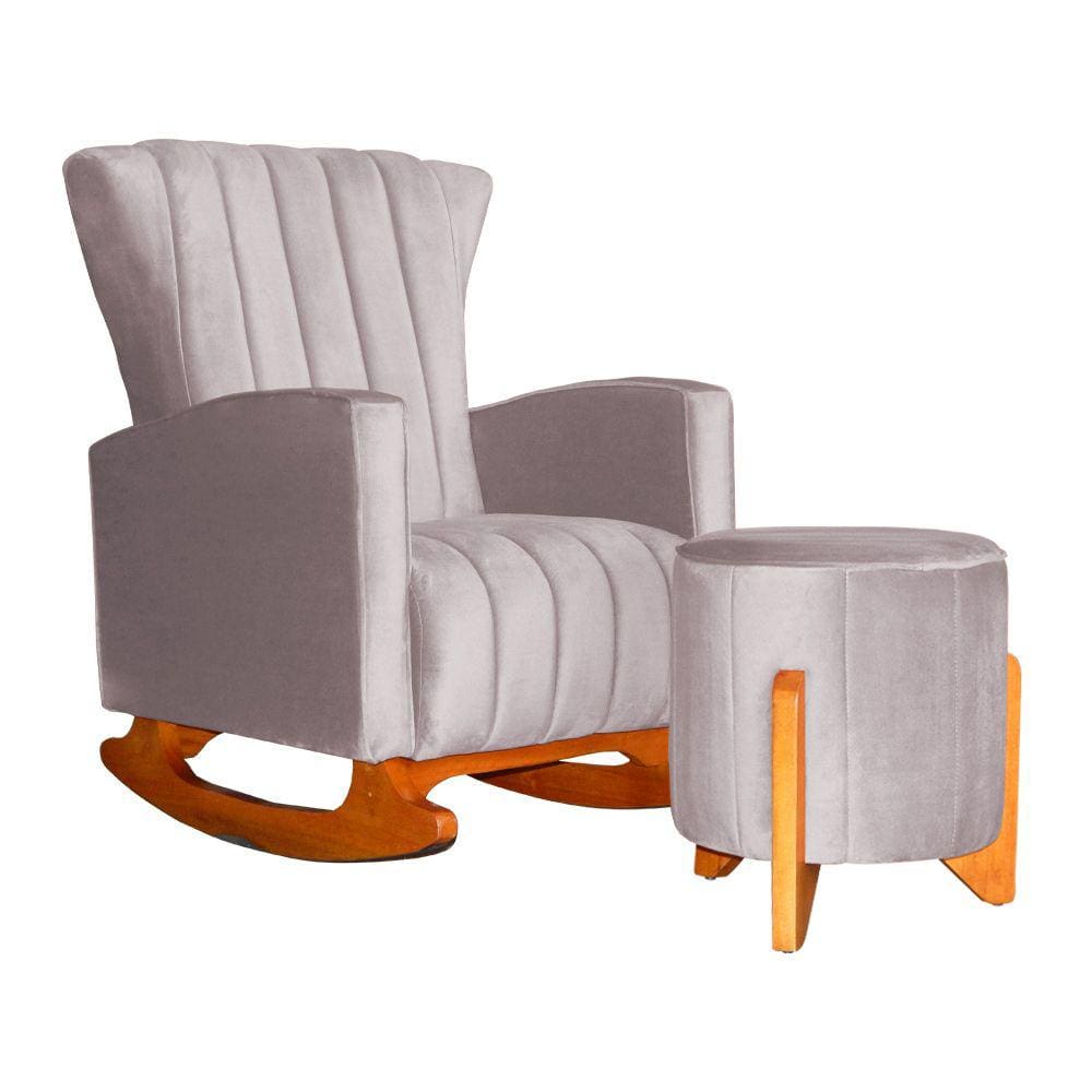 Poltrona Com Balanço E Puff Melinda Veludo Rosê Mz Decor