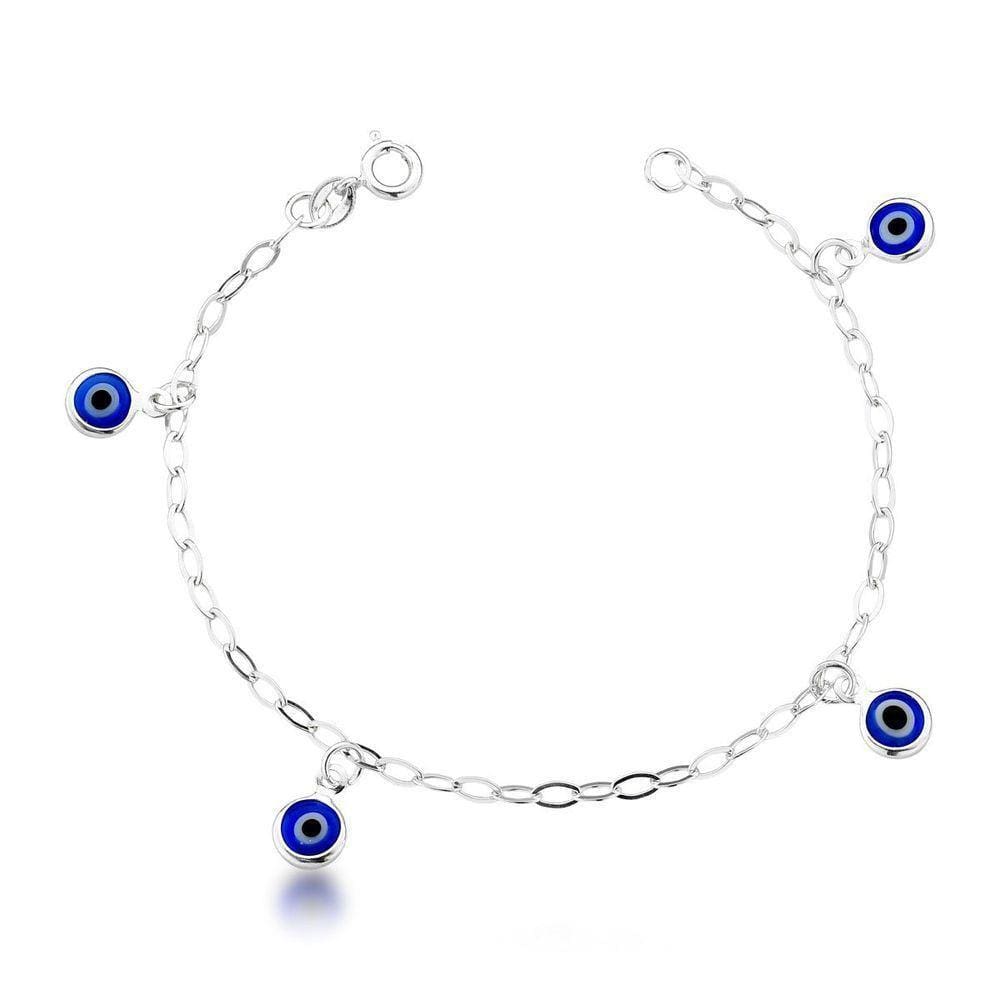 Pulseira Com Elos E 4 Olho Grego Pendurado Prata 925 - 18cm