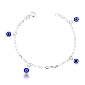 Pulseira Com Elos E 4 Olho Grego Pendurado Prata 925 - 18cm