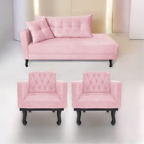Kit Diva Recamier Azura 160cm Lado Direito e 02 Poltronas Classic Suede Rosabebê