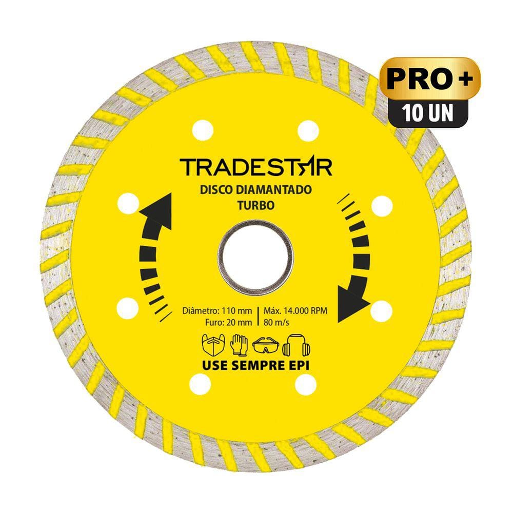 Kit C/ 10 Discos De Corte Diamantado Turbo 110x20mm 4" Pro