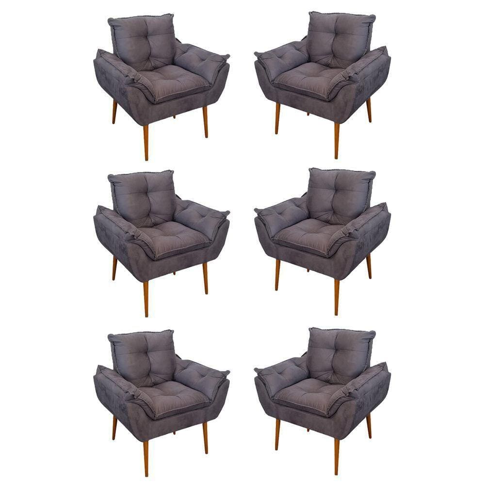 Kit 06 Sofás 1 Lugar De Luxo Opala Sala, Quarto Suede Cor:cinza