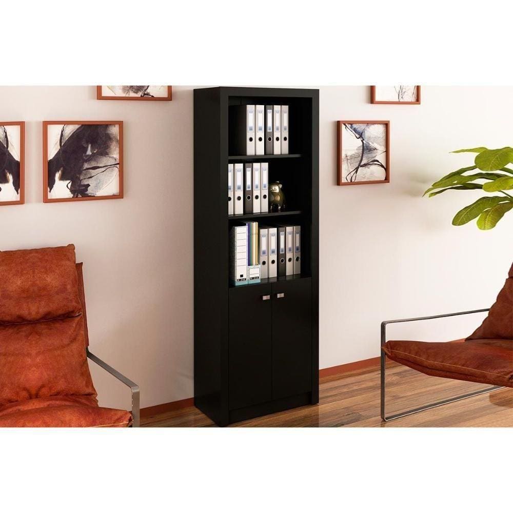 Estante Livreiro Solteiro Me4110 C/ 2 Portas E 3 Prateleiras Preto - Tecno Mobili