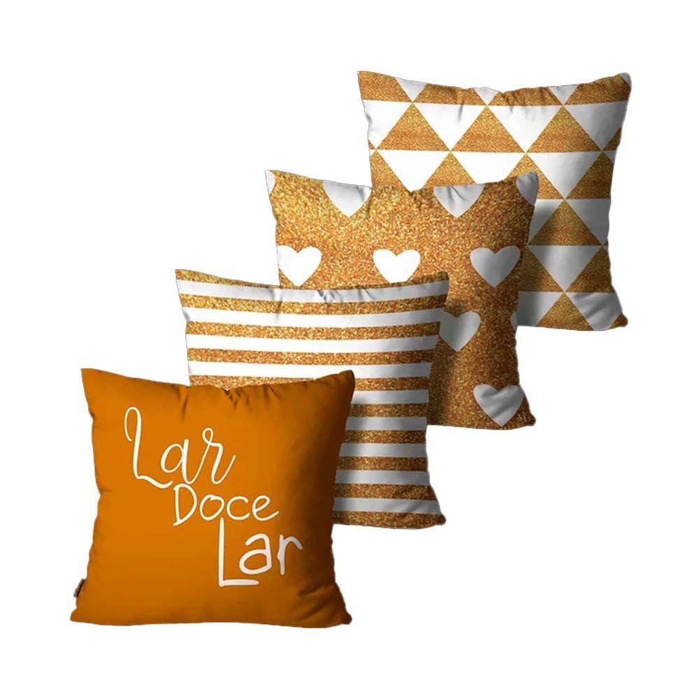 Kit com 4 Capas para Almofadas Lar Doce Lar Dourado 45x45cm