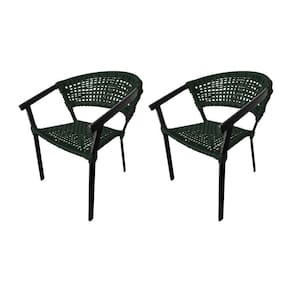 Kit 2 Cadeiras Sofia Corda Náutica Base Em Alumínio Preto-verde Musgo - Cor: Verde