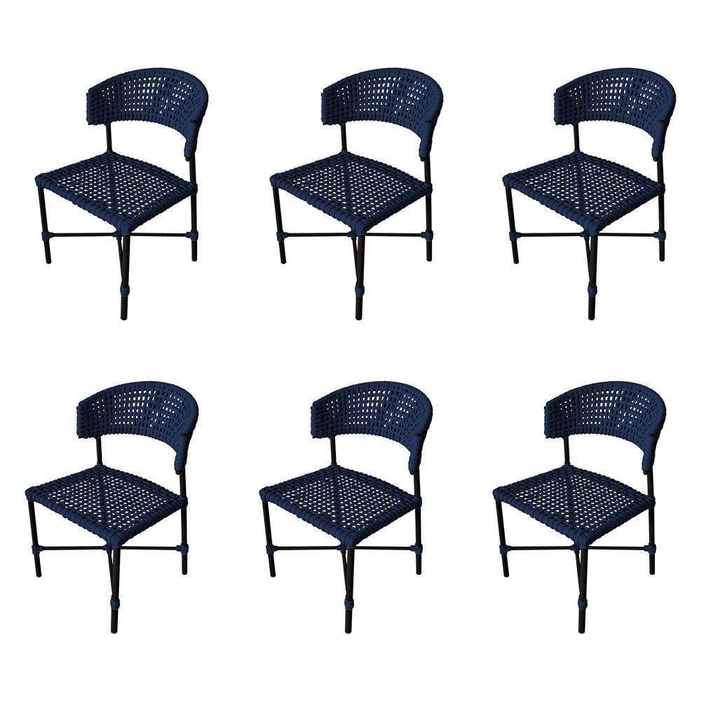 Kit 6 Cadeiras Hortz Corda Náutica Base Em Alumínio Preto-azul Marinho - Cor: Azul