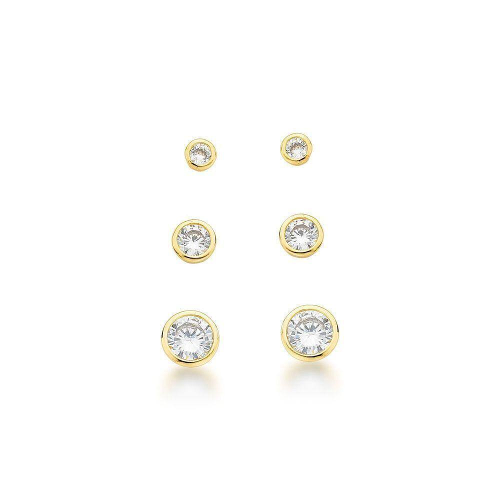 Kit Trio De Brincos Ponto De Luz Banhado Ouro 18k
