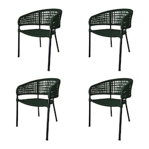 Kit 4 Cadeiras Sol Corda Náutica Base Em Alumínio Preto-verde Musgo - Cor: Verde