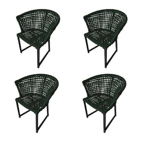 Kit 4 Cadeiras Salinas Corda Náutica Base Em Alumínio Preto-verde Musgo - Cor: Verde