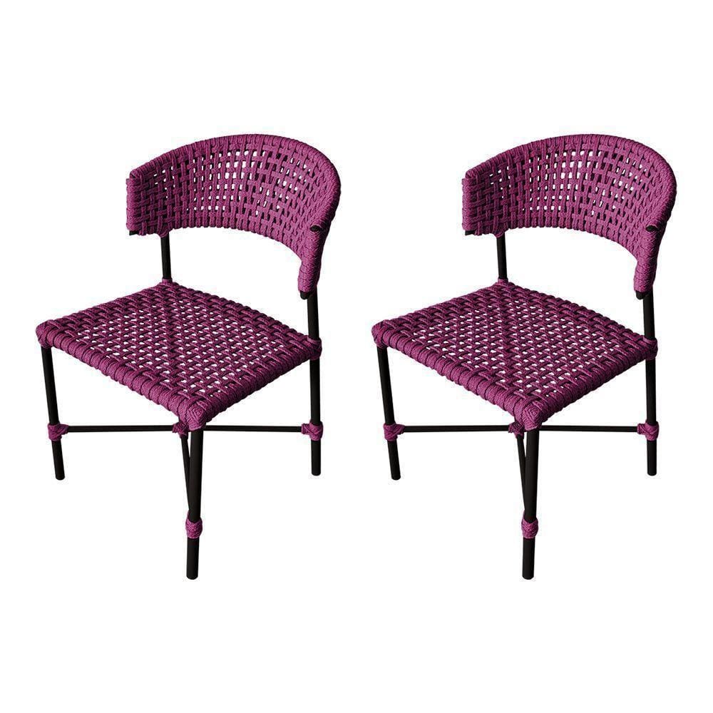 Kit 2 Cadeiras Hortz Corda Náutica Base Em Alumínio Preto-rosa - Cor: Rosa
