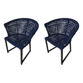 Kit 2 Cadeiras Salinas Corda Náutica Base Em Alumínio Preto-azul Marinho - Cor: Azul