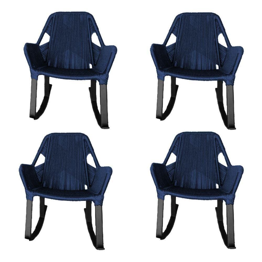 Kit 4 Cadeiras De Balanço Athenas Corda Náutica Base Em Alumínio Preto-azul Marinho - Cor: Azul