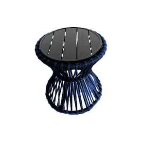 Mesa De Centro Sol Em Corda Náutica E Base Em Alumínio Preta 70cm Azul Marinho - Cor: Azul