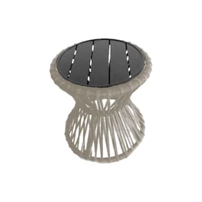 Mesa De Centro Sol Em Corda Náutica E Base Em Alumínio Preta 50cm Areia - Cor: Bege