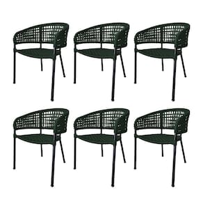 Kit 6 Cadeiras Sol Corda Náutica Base Em Alumínio Preto-verde Musgo - Cor: Verde