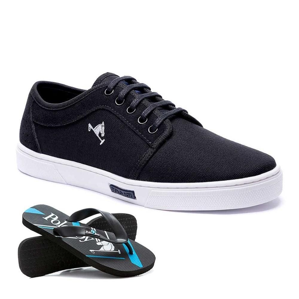 Tênis Masculino PoloJoy Casual Confortável Em Lona + Chinelo