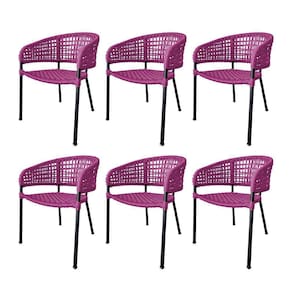 Kit 6 Cadeiras Sol Corda Náutica Base Em Alumínio Preto-rosa - Cor: Rosa