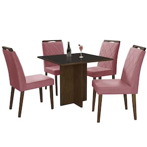 Mesa de Jantar Los Angeles 90x90cm com 4 Cadeiras Cor Canela Grafite com Tecido Rose
