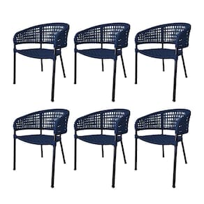 Kit 6 Cadeiras Sol Corda Náutica Base Em Alumínio Preto-azul Marinho - Cor: Azul