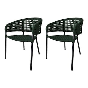 Kit 2 Cadeiras Sol Corda Náutica Base Em Alumínio Preto-verde Musgo - Cor: Verde