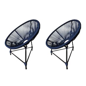Kit 2 Cadeiras Acapulco Corda Náutica Base Em Alumínio Preto-azul Marinho - Cor: Azul