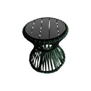 Mesa De Centro Sol Em Corda Náutica E Base Em Alumínio Preta 50cm Verde Musgo - Cor: Verde