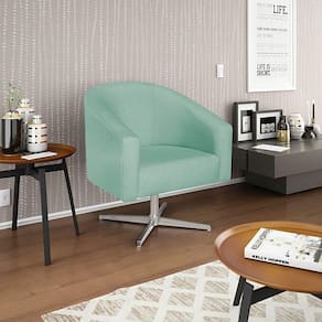 Poltrona Decorativa Luiza Base Giratória De Metal Suede Azul Tiffany