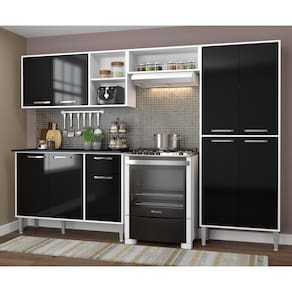 Cozinha Compacta Multimóveis Xangai Plus Fg2840 Com Armário E Balcão Branca/preta